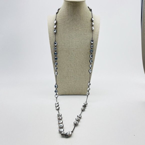 Faceted Bead Chain Necklace Gunmetal Glam Bling Sparkle Holiday Party Classic - Picture 7 of 8